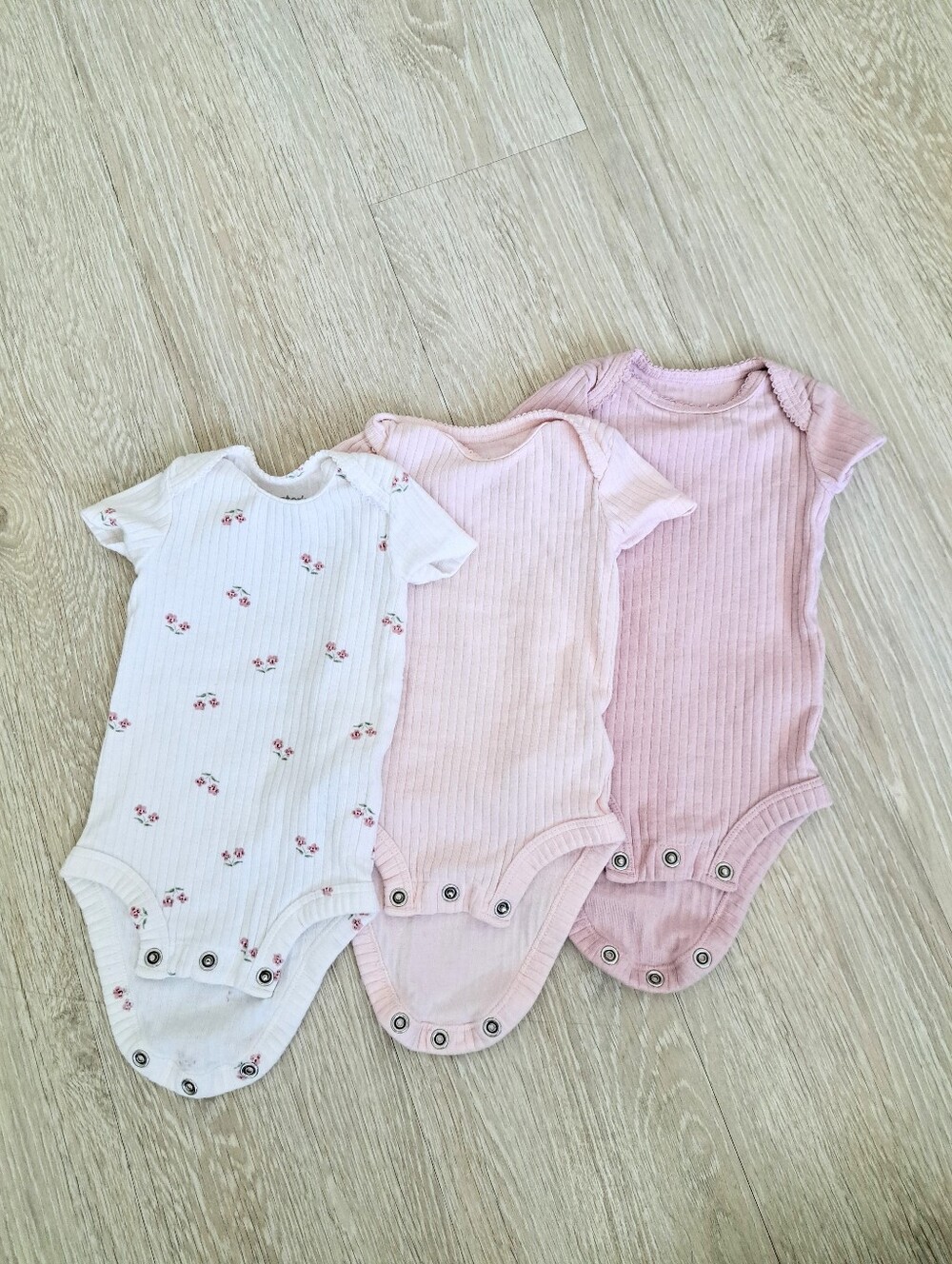 Carter's 3-Pack Pink & White Ribbed Newborn Baby Onesies